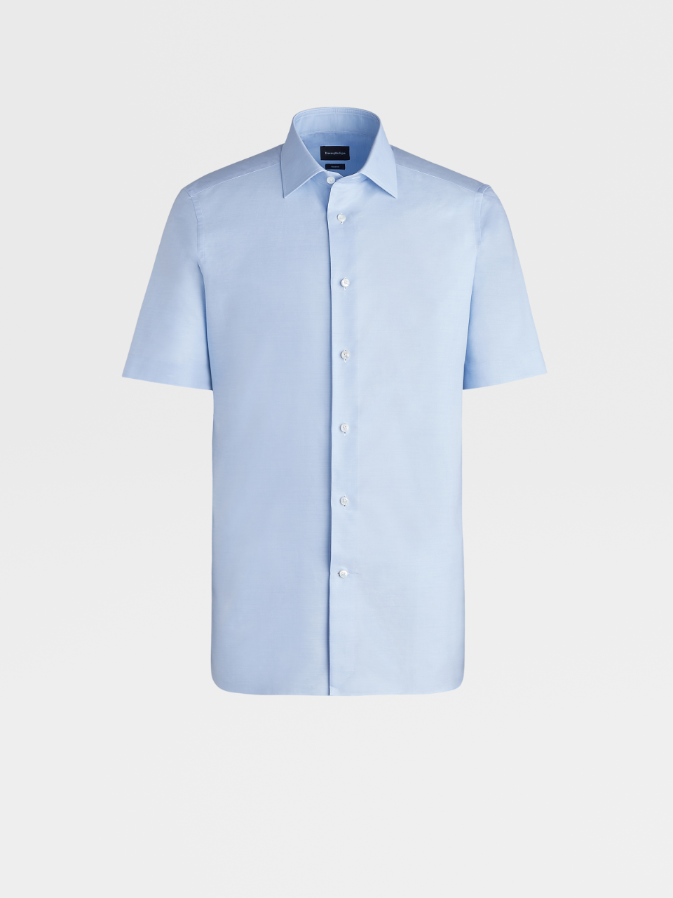浅蓝色 Trofeo™ 棉质精裁短袖衬衫，Milano合身版型